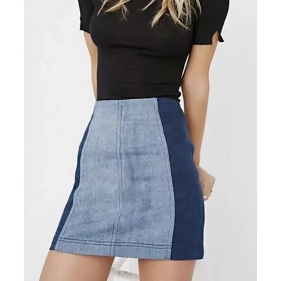 Free People Dresses & Skirts - Free People Denim Skirt Stretch Blue Panel Skirt Size 2 Excellent Condition